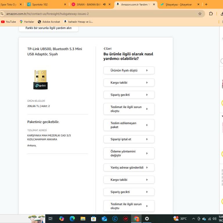 Amazon Siparişim 1 Aydır Teslim Edilmedi, İade Talebi Oluşturamıyorum