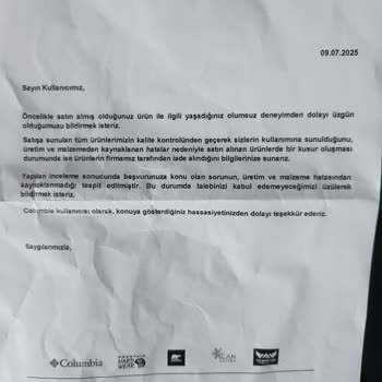 Columbia'dan Aldığım Ürün Hızla Yıprandı, Hayal Kırıklığına Uğradım