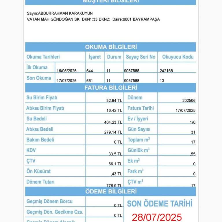 Su Faturalarındaki Yüksek Tutarlar Ve Atık Bedeli Hakkında Şikayet