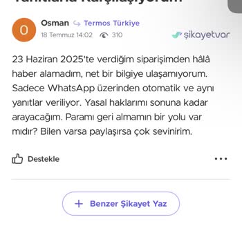 Yetkili Satıcı Olduğu İddia Edilen Firmadan Memnuniyetsizlik