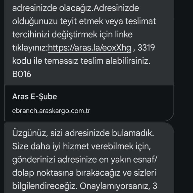 Aras Kargo Akyurt Şubesi'nden Gece Saatlerinde Ve Zamanında Olmayan Teslimat Sorunu