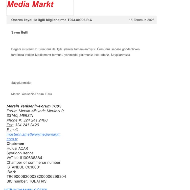 20 İş Gününü Geçen Servis Ve Değişim Talebime Dönüş Yapılmadı