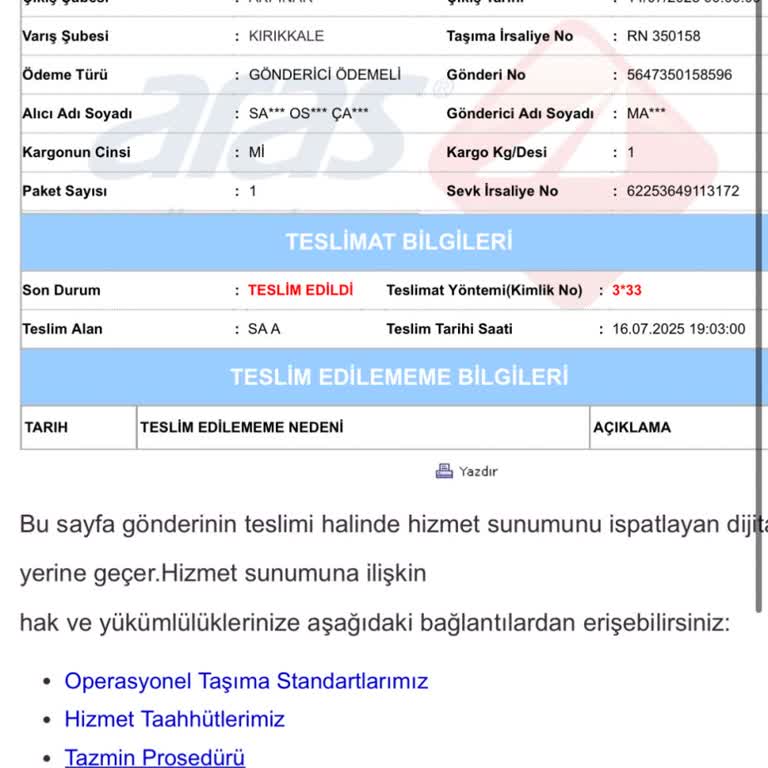 Kargom Başkasına Teslim Edildi, Şube Ve Merkezden Destek Alamıyorum