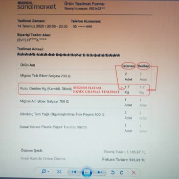 Migros Eksik Gramaj Nedeniyle Money Puan Yerine Memnuniyet Çeki Verilmesi