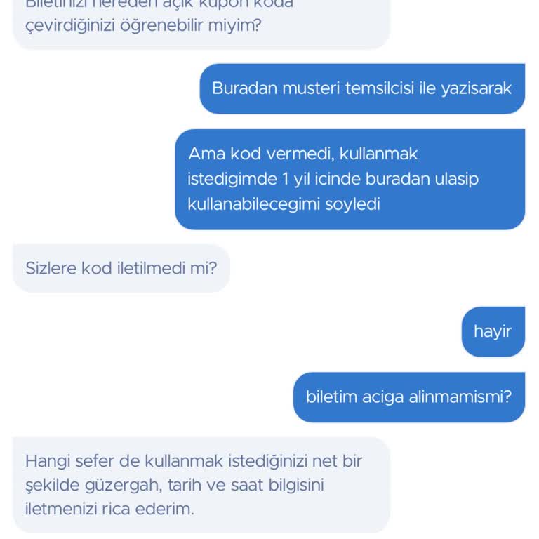 Biletimin Durumu Belirsiz Destek Alamıyorum