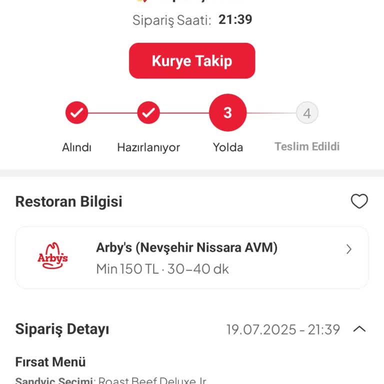 Arby's Siparişin Geç Teslimatı ve Kurye Davranışı Hayal Kırıklığı Yarattı