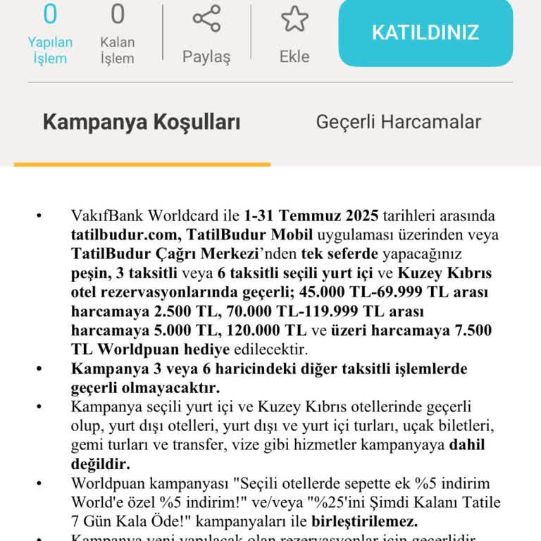 Tatilbudur Kampanyasında Sanal Kart Kullanımıyla Puan Kazanamadım