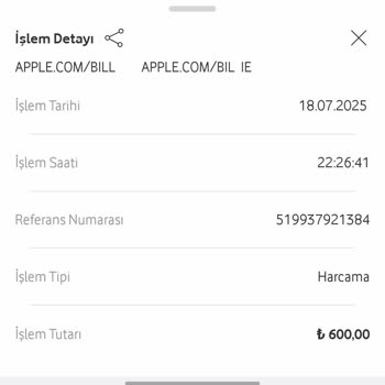 Vodafone Pay Hesabımdan İzinsiz Apple Harcaması