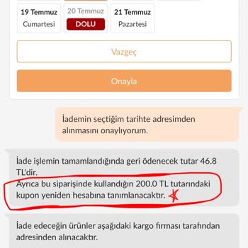 İade Edilen Kuponun Hesabıma Yüklenmemesi Ve Çözüm Sunulmaması