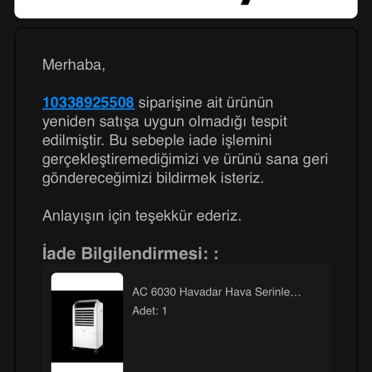 Arçelik Hava Serinletici Sesli Çalışıyor Ve Soğutmuyor İade Kabul Edilmedi