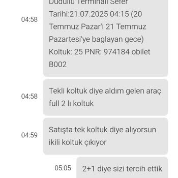 Seçtiğim Tekli Koltuk Yerine İkili Koltuk Verildi