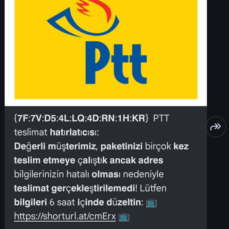 PTT Kargo Adı Kullanılarak Yapılan Oltalama Mesajları Hakkında Şikayet