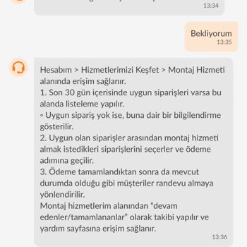Montaj Hizmeti Satın Alamıyorum Menü Eksikliği Ve Yetersiz Destek