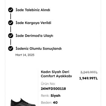 Derimod Yanlış Ürün İadesi Ve Eksik Para İadesi Mağduriyeti