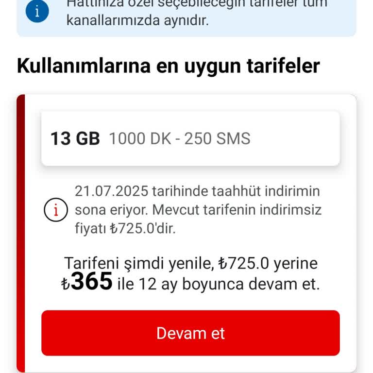 Uzun Süreli Vodafone Müşterisine Yüksek Zamlı Tarife Teklifi