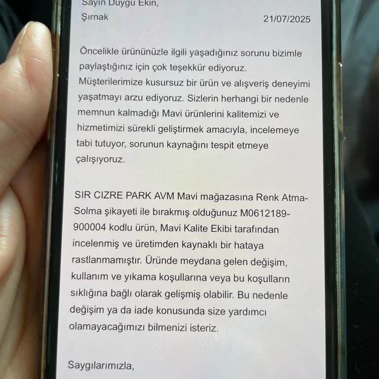 Mavi Mağazasından Alınan Tişörtte Renk Atma Sorunu Ve Değişim Talebi