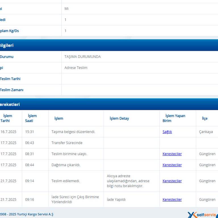 Yurtiçi Kargo Adrese Gelmeden Teslim Edilemedi Olarak İşaretlendi