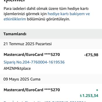 Haberim Olmadan Kartımdan Amazon'da Yüksek Tutarlı Harcama Yapıldı