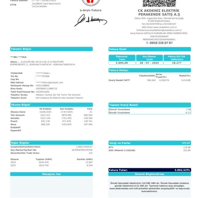 CK Akdeniz Elektrik İle Yapılan Sözleşme Sonrası Fahiş Fatura Şikayeti