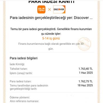 Temu İade Ücretim Hesabıma Geçmedi