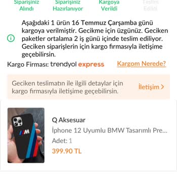 Trendyol Express Bir Haftadır Teslim Edilmeyen Telefon Kılıfı Mağduriyeti