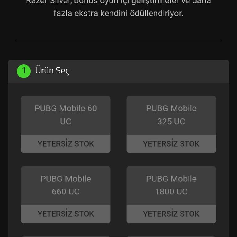 Razer Gold & Silver PUBG Mobile Uc Stokları Uzun Süredir Yenilenmiyor, Acil Çözüm Bekliyorum