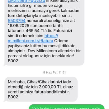 Teslim Edilen Cihaz Sonrası Haksız 2000 TL Fatura Ve Sürekli Ödeme Mesajları