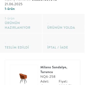Bir Aydır Teslim Edilmeyen Sandalye Siparişimle İlgili Bilgi Alamıyorum