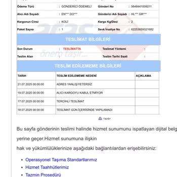 Aras Kargo Teslimat Gecikmesi Ve Yanlış Bilgi Sorunu