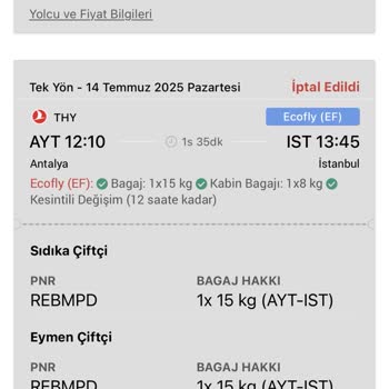 THY Bilet İptalinde Eksik İade Şoku