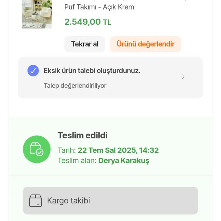 Aldığım Çay Seti Eksik Geldi Ve Talebime Dönüş Yapılmıyor