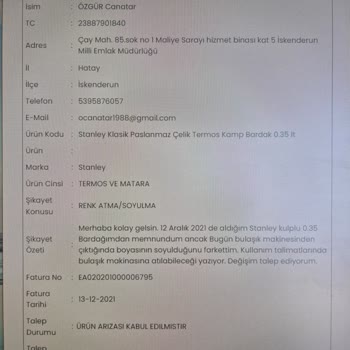 Stanley Termos Arızası Sonrası Yeni Ürün Gönderilmedi Müşteri Hizmetleri Yanıt Vermiyor