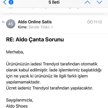 Aldo Çantamda Kalite Sorunu Ve Trendyolun Habersiz İade İşlemi Mağduriyet Yaşattı