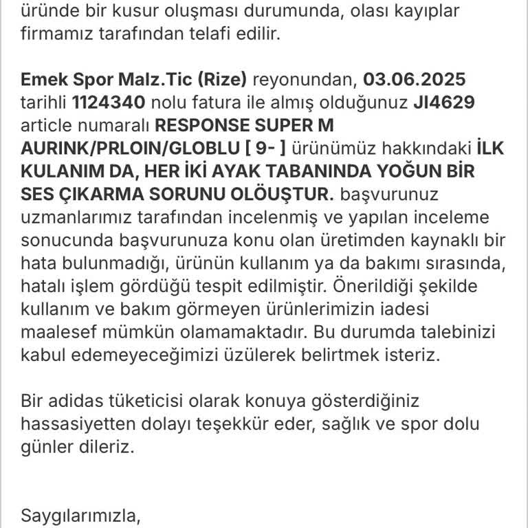 Yeni Aldığım Ayakkabı Kısa Sürede Ses Çıkarmaya Başladı İade Kabul Edilmedi