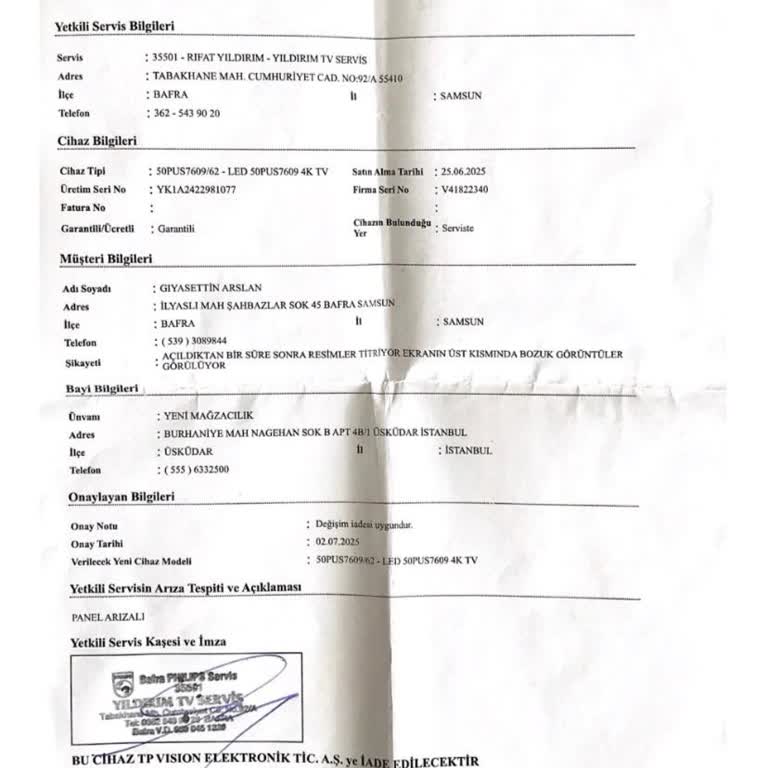 Satın Aldığım Televizyonun Arızası Sonrası Değişim Ve İade Sürecinde Mağduriyet Yaşıyorum