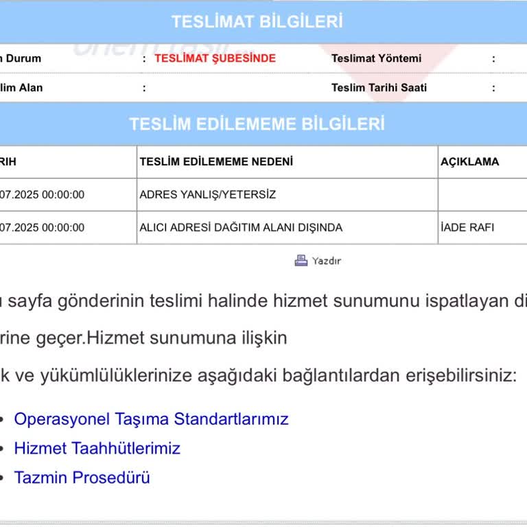 Teslim Edilmeyen Kargo Ve Yanıltıcı Teslimat Kodu Talebi