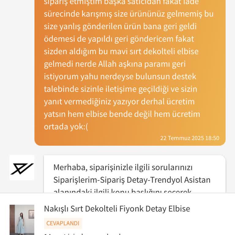Yanlış İade Sonucu Elbisem Ve Param Kayboldu