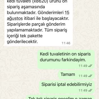 Satış Sonrası Destek Eksikliği Ve İletişimsizlik Nedeniyle Sipariş İptali Talebi