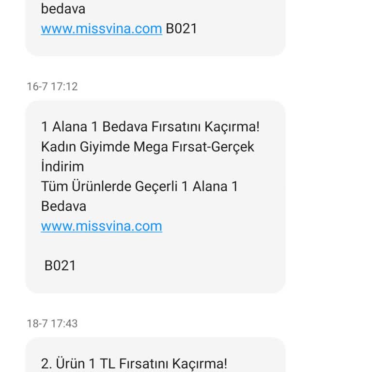 MissVina Onayım Olmadan SMS Gönderiyor İptal Seçeneği Sunmuyor