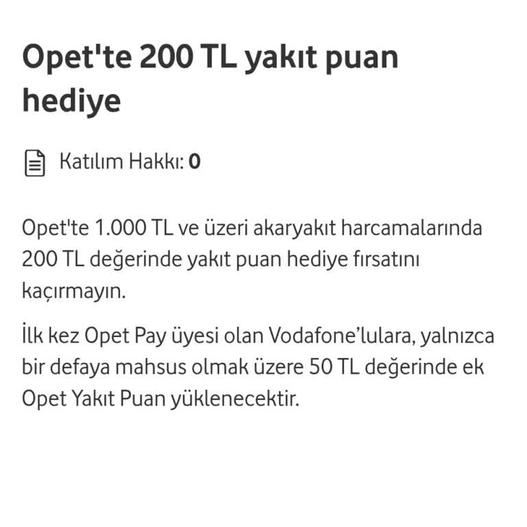 Vodafone Opet Yakıt Kampanyası Hakkım Eksik Görünüyor Çözüm Alamadım