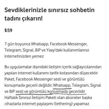 Vodafone Sınırsız Paket Kapsamı İle Uygulamadaki Bilgiler Çelişiyor Müşteri Hizmetleri Yardımcı Olmuyor