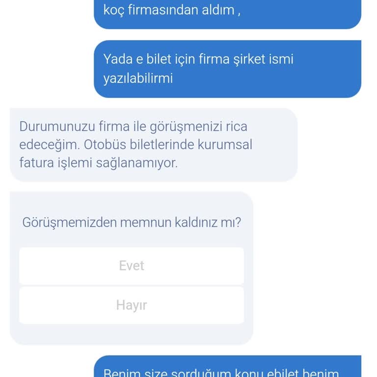 Otobüs Bileti Alımında Fatura Sorunu Ve Yetersiz Destek