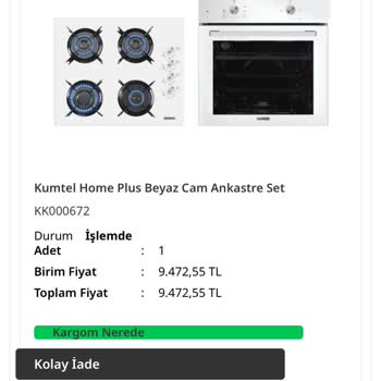 Satın Alınan Ankastre Setin Eksik Teslimatı Ve Para İadesi Sorunu