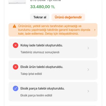 Kullanılmış Ve Çizilmiş Klima Gönderimi Sonrası Destek Sorunu