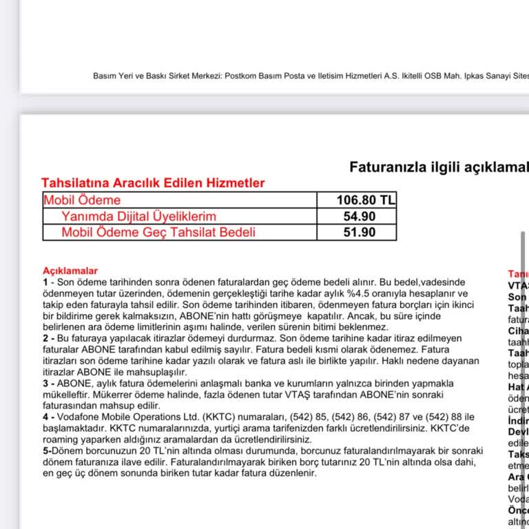 Vodafone Yanımda Premium Üyelikte Geç Ödeme Bedeli Haksız Tahsilatı