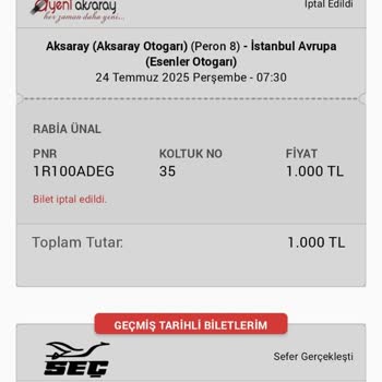 Bilet İadesinde Eksik Tutar Sorunu Yaşadım