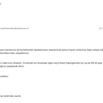 Vestel'den Aldığım Buzdolabının Hediye Robot Süpürgesi Gönderilmedi