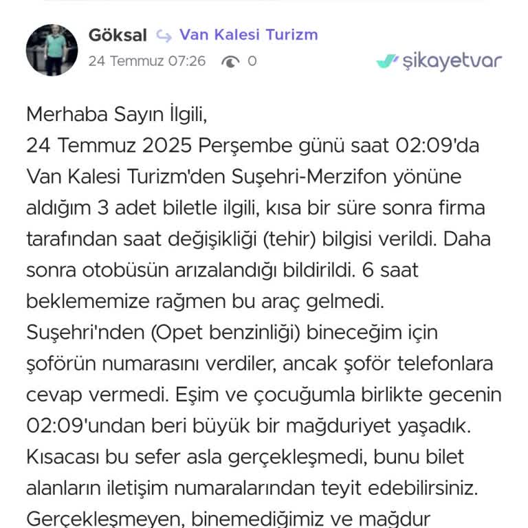 Otobüs Seferi Gerçekleşmedi, İade Talebine Ulaşılamıyor