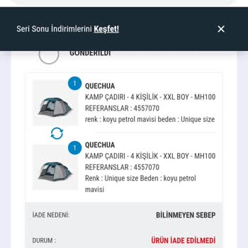 Siparişim Eksik Geldi Çadırım Ulaşmadı