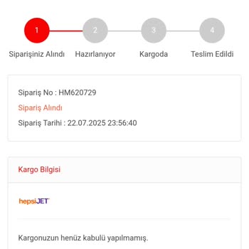 Siparişim Alınmasına Rağmen Kargo Ve Destek Yok
